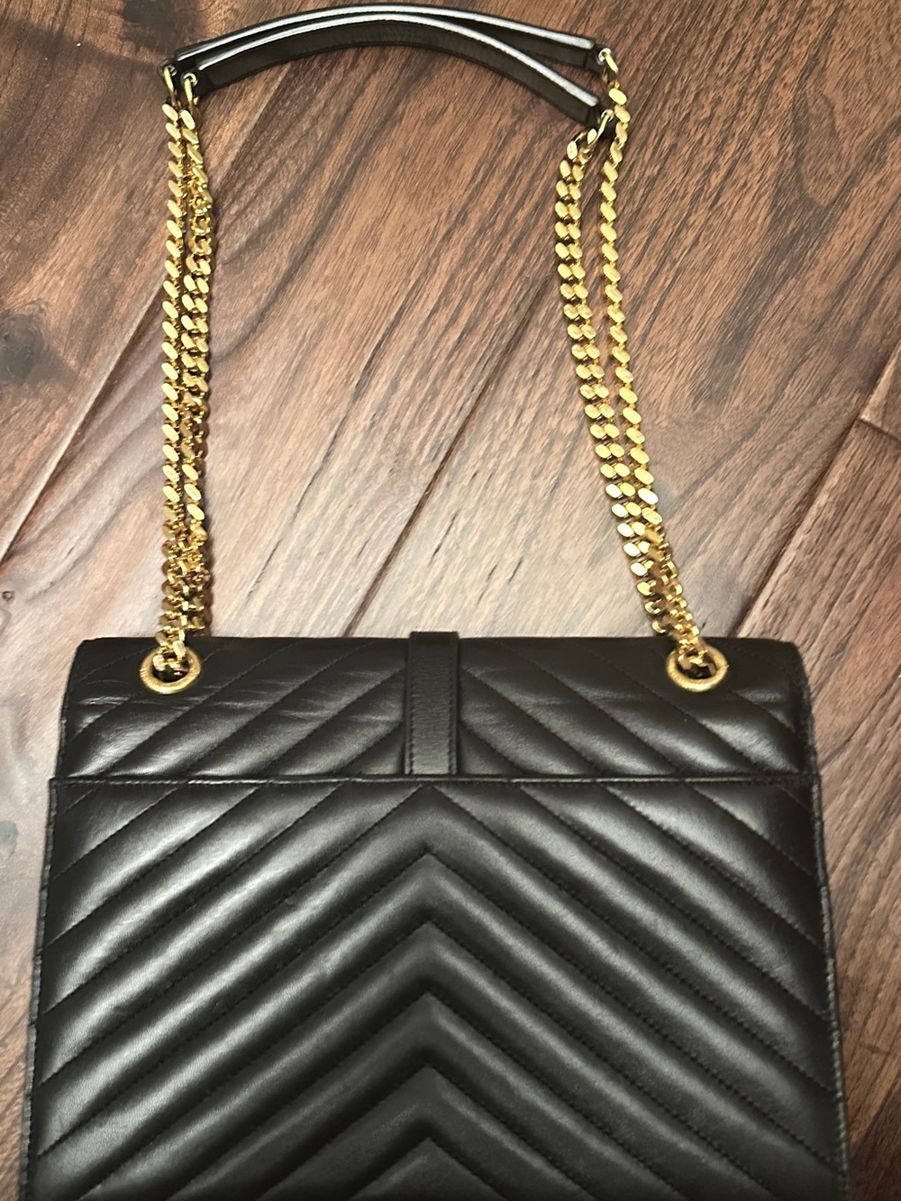 Saint Laurent Black Quilted Chevron Leather Shoulder Bag with Gold Hardware - Picture 5 of 9